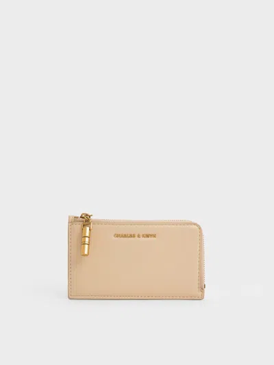 Charles & Keith - Cesia Zip-around Card Holder In Sand Beige