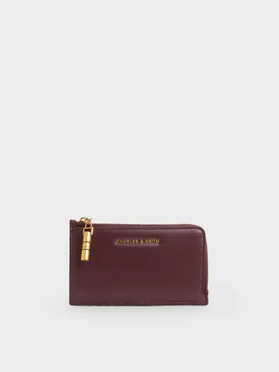 Charles & Keith - Cesia Zip-around Card Holder In Wineberry Red