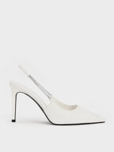 Charles & Keith Chain-link Pointed-toe Slingback Pumps In White