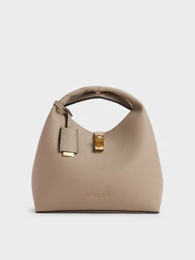 Charles & Keith - Chance Turn-lock Bucket Bag In Brown