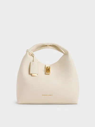 Charles & Keith - Chance Turn-lock Bucket Bag In White