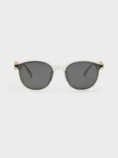 Charles & Keith - Ciara Heart-motif Sunglasses In Neutral