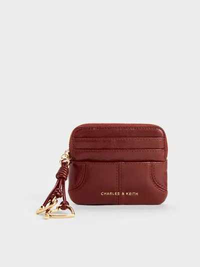 Charles & Keith - Ciara Top-zip Card Holder In Burgundy