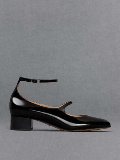 Charles & Keith Claire Leather Mary Jane Pumps In Black Box