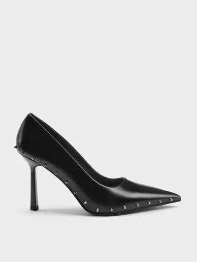 Charles & Keith - Coralie Studded Pointed Pumps In Black