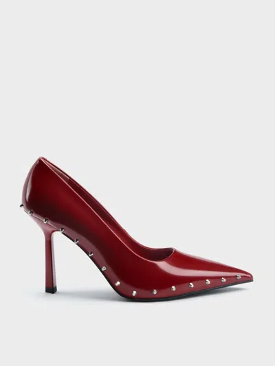 Charles & Keith - Coralie Studded Pointed Pumps In Red