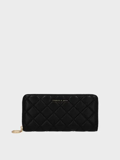Charles & Keith Cressida Quilted Long Wallet In Black
