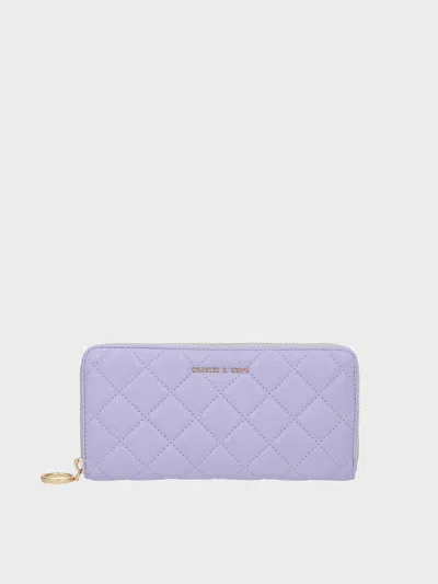 Charles & Keith Cressida Quilted Long Wallet In Blue