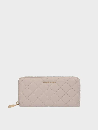 Charles & Keith Cressida Quilted Long Wallet In Neutral