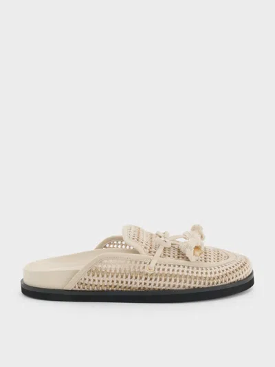 Charles & Keith - Crochet & Suede Flower Mules In Gray