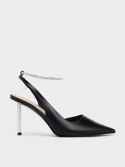 Charles & Keith Crystal-chain Ankle-strap D'orsay Pumps In Black