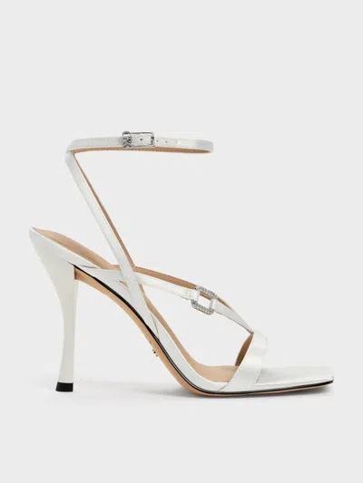 Charles & Keith - Crystal-buckle Ankle-strap Heels In White