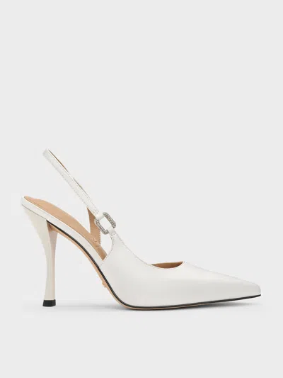 Charles & Keith - Crystal-buckle Slingback Pumps In White
