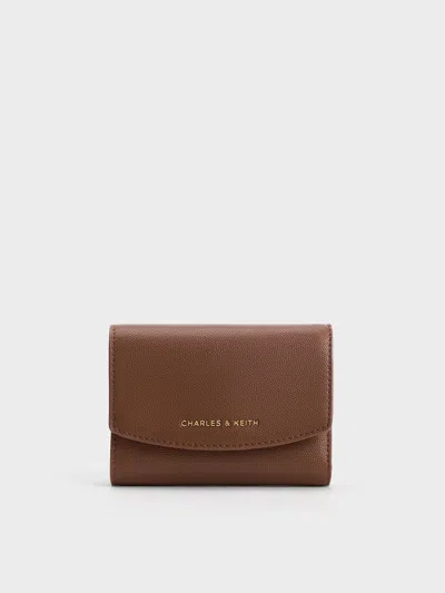 Charles & Keith Curved Front Flap Wallet In Brown