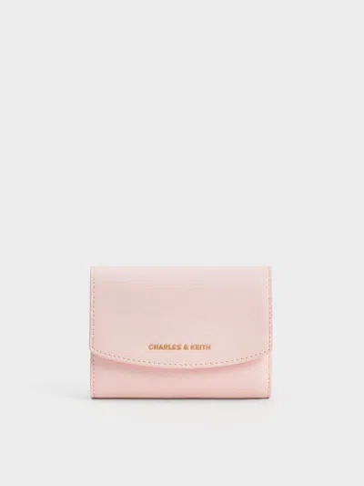 Charles & Keith Curved Front Flap Wallet In Light Pink