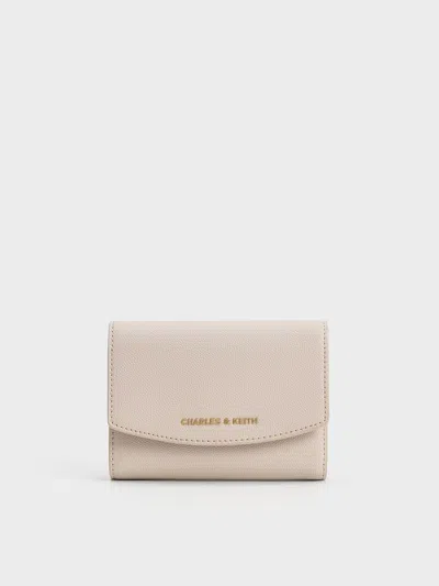 Charles & Keith Curved Front Flap Wallet In Oat