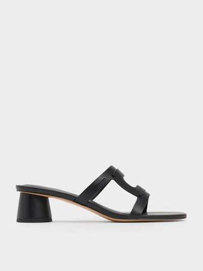 Charles & Keith Cut-out Cylinder-heel Mules In Black