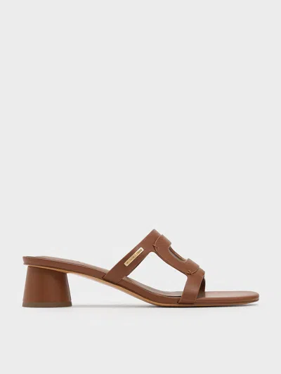 Charles & Keith Cut-out Cylinder-heel Mules In Caramel