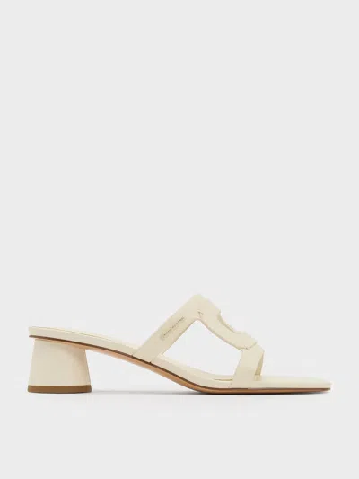 Charles & Keith Cut-out Cylinder-heel Mules In Chalk