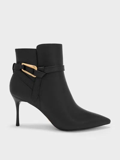 Charles & Keith - Daena Leather Stiletto Ankle Boots In Black