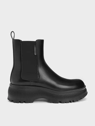 Charles & Keith - Darra Ridged-sole Ankle Boots In Black