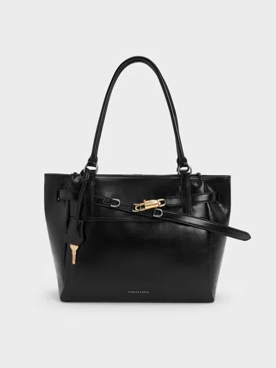 Charles & Keith - Delfina Belted Tote Bag In Black