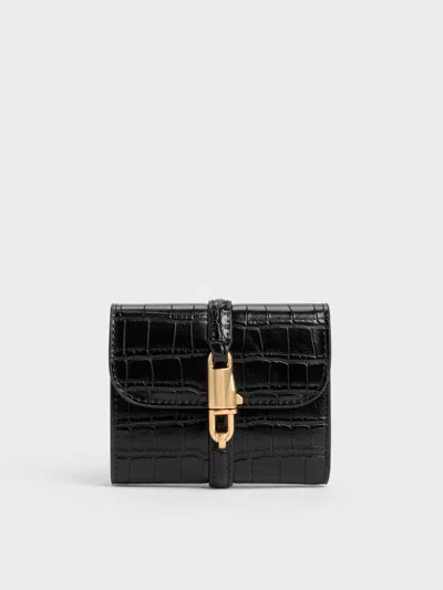 Charles & Keith - Delfina Croc-effect Small Wallet In Black