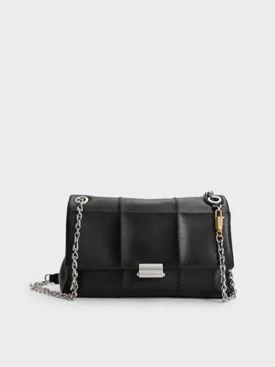 Charles & Keith - Delfina Quilted Chain-strap Shoulder Bag In Black