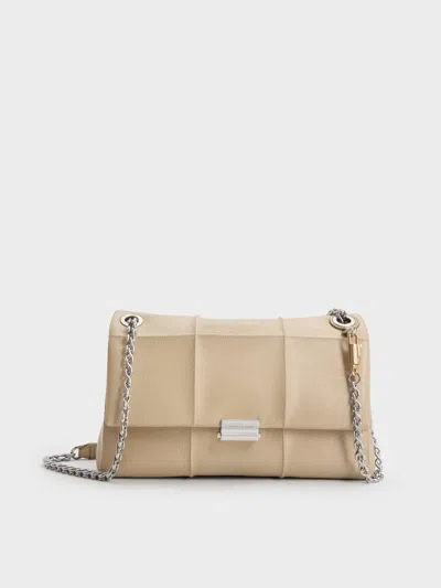 Charles & Keith - Delfina Quilted Chain-strap Shoulder Bag In Sand Beige