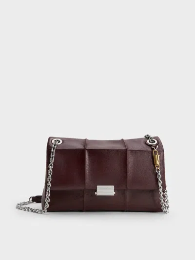 Charles & Keith - Delfina Quilted Chain-strap Shoulder Bag In Wineberry Red