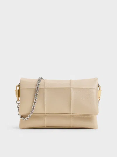 Charles & Keith - Delfina Quilted Wallet On Chain In Sand Beige