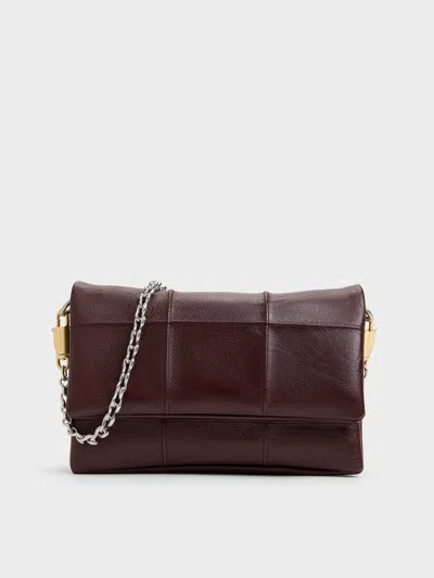 Charles & Keith - Delfina Quilted Wallet On Chain In Wineberry Red