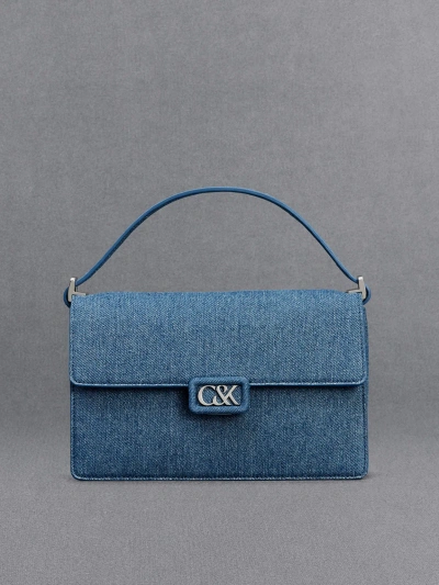 Charles & Keith Denim Shoulder Bag In Blue