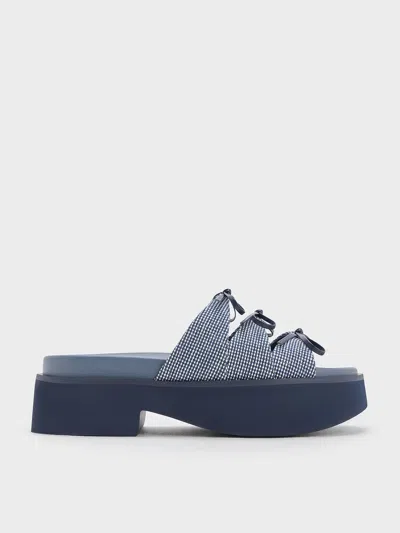 Charles & Keith Dorri Textured Triple-bow Platform Sandals In Blue