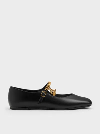 Charles & Keith - Double-chain Charm Mary Jane Flats In Black