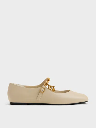 Charles & Keith - Double-chain Charm Mary Jane Flats In Gray