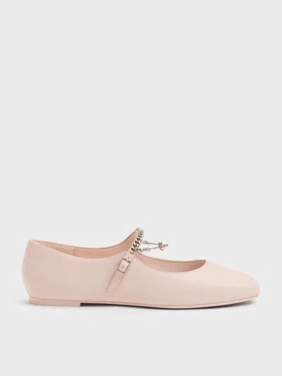 Charles & Keith - Double-chain Charm Mary Jane Flats In Pink