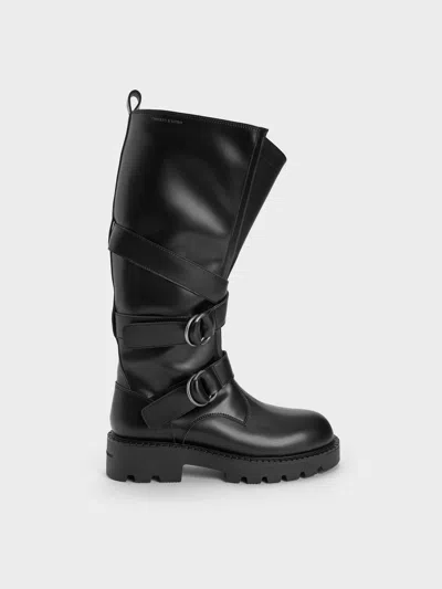 Charles & Keith - Double-strap Knee-high Boots In Black
