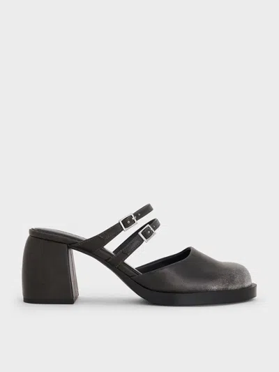 Charles & Keith - Double-strap Platform Mules In Black