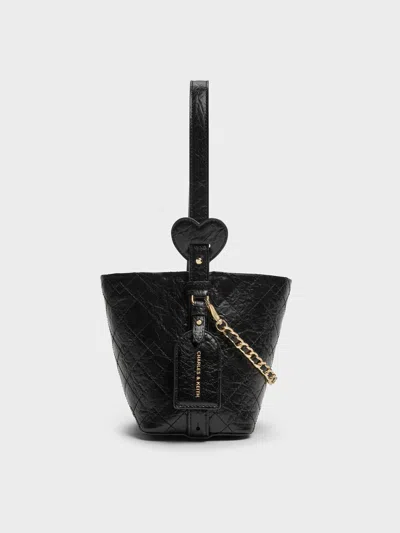 Charles & Keith - Duo Quilted Chain Bucket Bag In Black