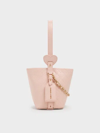Charles & Keith - Duo Quilted Chain Bucket Bag In Pink
