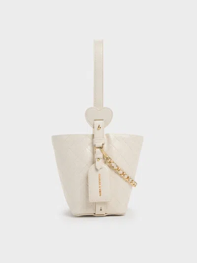 Charles & Keith - Duo Quilted Chain Bucket Bag In White