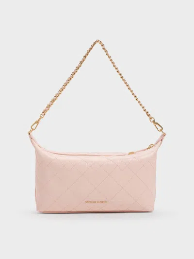 Charles & Keith - Duo Quilted Shoulder Bag In Pink