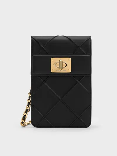 Charles & Keith Eleni Quilted Elongated Crossbody Bag In Black