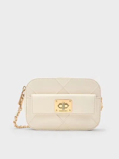 Charles & Keith Eleni Quilted Zip Crossbody Bag In Neutral