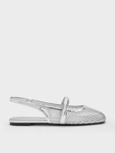 Charles & Keith - Ellory Mesh Slingback Mary Jane Flats In Silver