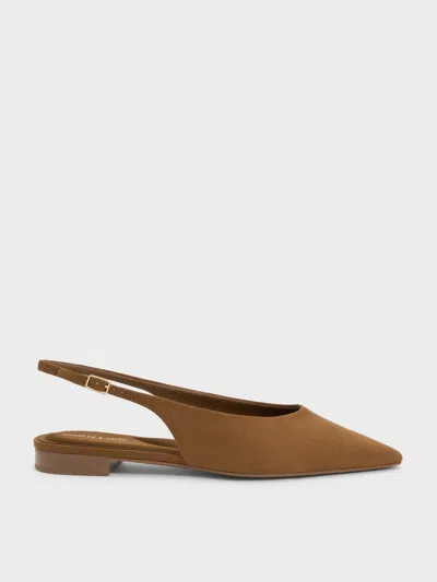 Charles & Keith - Emelia Faux Suede Slingback Flats In Brown