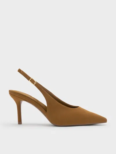 Charles & Keith - Emelia Faux Suede Slingback Pumps In Brown