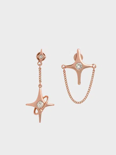 Charles & Keith Estelle Star Crystal Mismatch Drop Earrings In Rose Gold