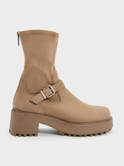 Charles & Keith - Evan Faux Suede Platform Ankle Boots In Brown